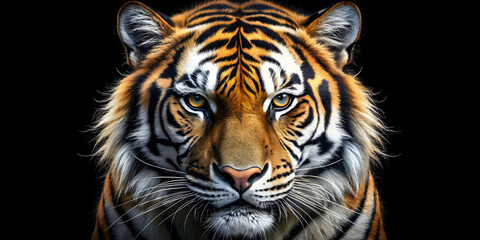 Fototapeta premium of a fierce tiger head with detailed features, wildcat, predator, carnivore, jungle, animal, graphic, design, roaring, fierce, strength