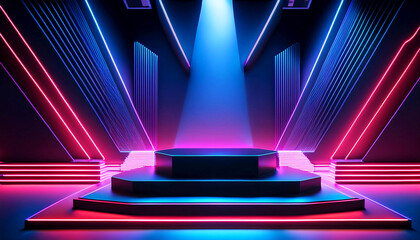 Futuristic Stage Design with Neon Accents Abstric Bakcground