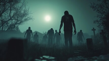 Group Zombies Emerging From Foggy