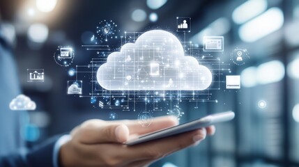 Fototapeta premium Modern Digital Workspace with Cloud Computing and Mobile Access for Business Tools
