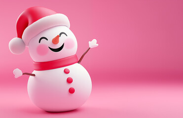 Hand drawn cartoon illustration of cute snowman wearing Santa hat
