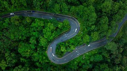 Road of No. 1095, Pai, Mae Hong Son, Chiang Mai Thailand aerial drone point of top view