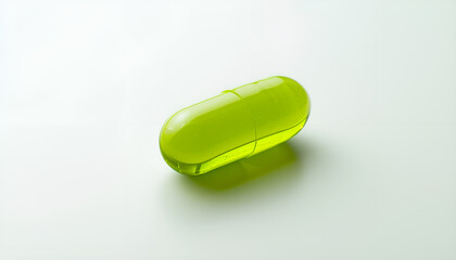 One light green pill on white background. Medicinal treatment