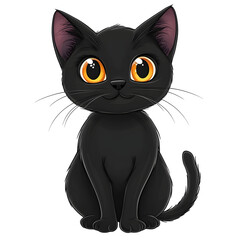 Obraz premium Cute Cartoon Black Cat in Halloween Theme Isolated on White Background