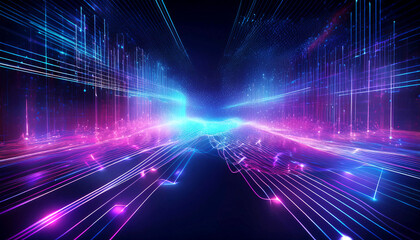 Fototapeta premium Futuristic Digital Landscape with Luminous Wireframes