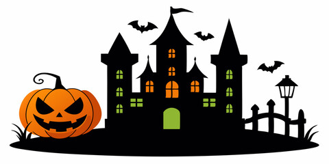 Halloween silhouette pumpkin, castle, etc. vector illustration silhouette on white background 