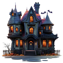 Haunted Abandoned House in Cartoon Style with Halloween Spooky Atmosphere