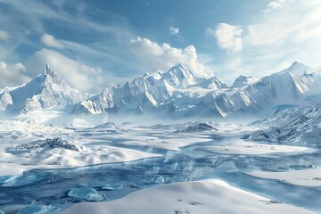 Obraz premium A icy landscape mountain range with clouds in the sky
