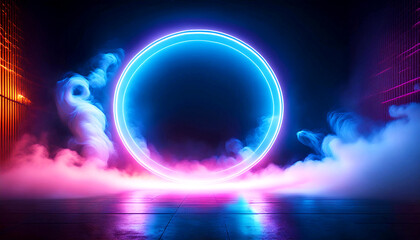 Abstract Neon Ring with Glowing Mist