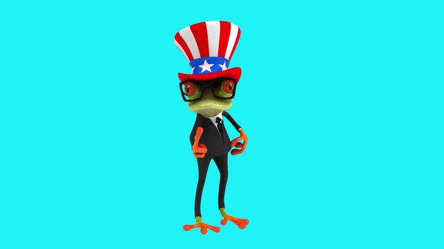 Fun 3D cartoon frog with an uncle sam hat(with alpha channel included)