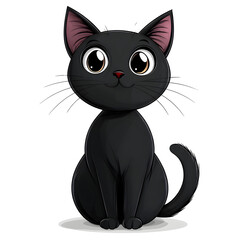 Mysterious Black Cat in Cartoon Style on White Background