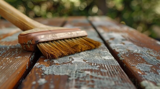 Outside freshening up brush wiping the deck clean of lichen and algae