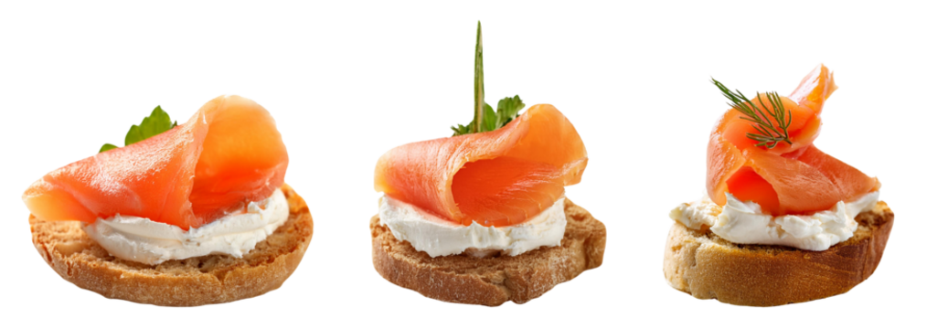 Delicious smoked salmon on crisp bread with creamy cheese, garnished with herbs, perfect for appetizers or gourmet dishes.