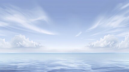 Fototapeta premium Abstract Blue Blurred Background with Light Sky Blue Color Gradient, Soft Clouds, and Calm Sea Water Texture. Bright Summer Day, Clear Sky, and Minimalistic Vector Illustration in a Realistic Photo St