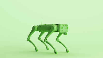 Green autonomous robot robot dog AI robot military project surveillance drone remote-controlled platform equipment quarter view 3d illustration render