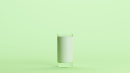 Highball glass cocktail glass milk white drink clear transparent clean green monochrome pale mint green background 3d illustration render digital rendering	
