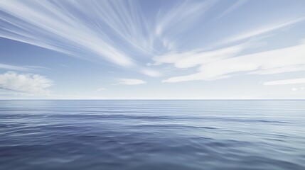 Obraz premium Abstract Blue Blurred Background with Light Sky Blue Color Gradient, Soft Clouds, and Calm Sea Water Texture. Bright Summer Day, Clear Sky, and Minimalistic Vector Illustration in a Realistic Photo St