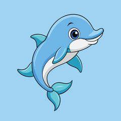 Adorable Cartoon Illustration of a Playful Dolphin in a Blue Ocean