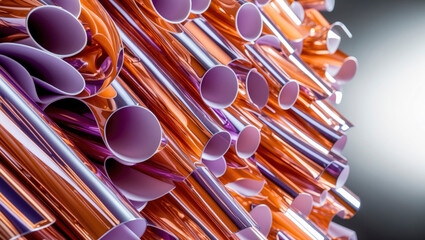 industrial background of a multitude of shiny and colorful pipes intertwined with each other