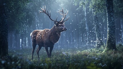 Majestic Stag in a Mystical Forest 