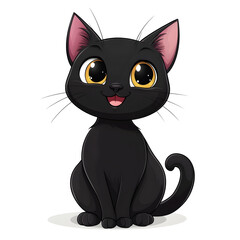 Cute Black Cat in Cartoon Style for Halloween with Spooky White Background