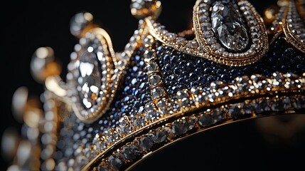 Obraz premium A close-up view of an ornate crown adorned with sparkling gems and intricate detailing, showcasing luxury and craftsmanship.