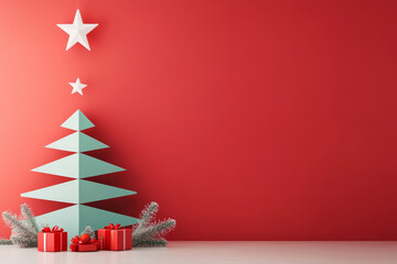 modern christmas backdrop with simple shapes forming a christmas tree