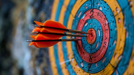 Multiple arrows grouped tightly around the bullseye of a target, symbolizing accuracy and achievement