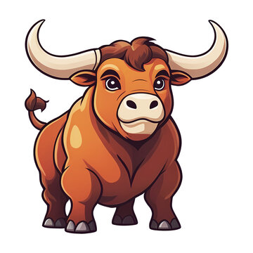 Isolated Cartoon Bull Illustration - Stylized Muscular Animal with Horns on Transparent Background