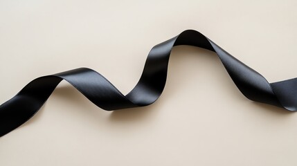 A black satin ribbon lies on a white background.