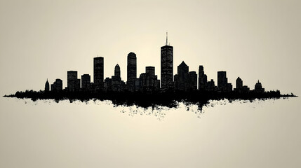 Obraz premium A black and white silhouette of a modern city skyline against a light background.