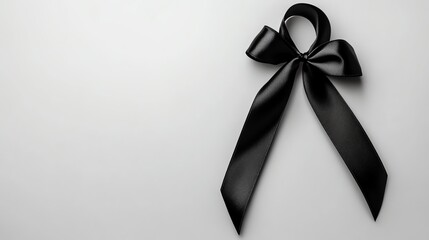 A black ribbon on a beige background.