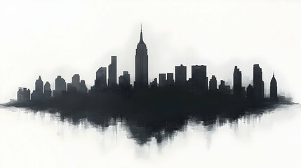 Naklejka premium A black and white silhouette of the New York City skyline with a watercolor effect.