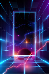 Retro style neon lights background with stars and lightnings