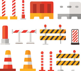 Road barrier and street barriers set. Vector