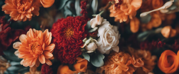 Beautiful close up floral composition with autumn colors a colorful bouquet showcasing orange and re