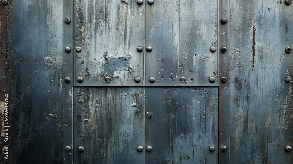 Poster A metal door with rivets and a rusty texture, AI