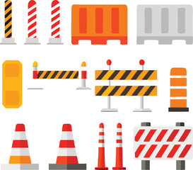 Road barrier and street barriers set. Vector