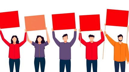 Obraz premium A group of people holding red signs, symbolizing protest and activism, united in their cause for social change.