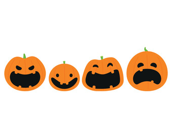 Pumpkin head set. Cute and scary Halloween pumpkin monster set. Holidays cartoon character in flat style collection.
