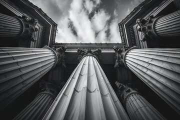 historical landmarks associated with government institutions, emphasizing the enduring legacy of governance. The image employs a timeless black-and-white