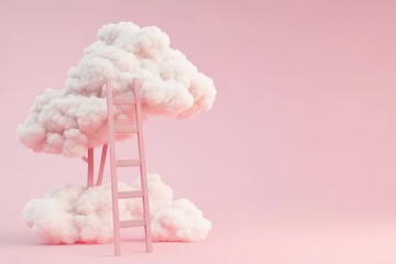 Heart-Shaped Pink Clouds Against a Blue Sky. Beautiful simple AI generated image