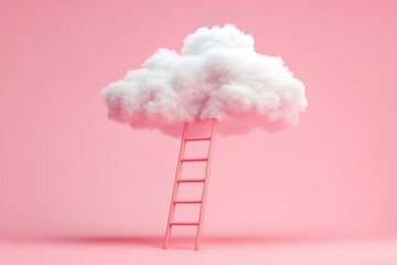 A surreal scene with a solitary pink chair placed between two pastel-colored trees, floating amidst fluffy clouds.. Beautiful simple AI generated image