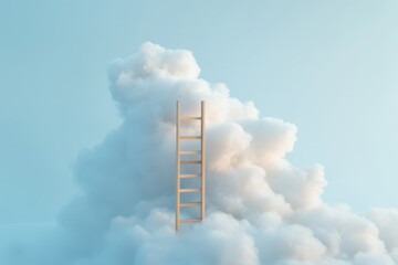 Step ladder leading to pink clouds, close-up, simple soft pink background. Beautiful simple AI generated image