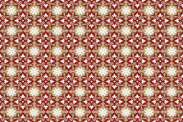 Oreintal Flora Damask Seamless pattern  embroidery, Indian style.  art ornament print.Design for carpet, cover,wallpaper, wrapping, fabric, clothing 
,red christmas background
