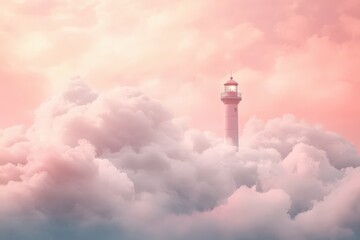 Step ladder leading to pink clouds, close-up, simple soft pink background. Beautiful simple AI generated image