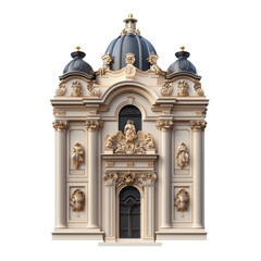 Naklejka premium Ornate architectural facade with dome and sculptures