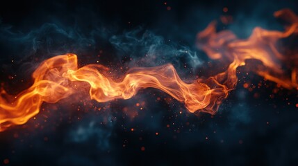 Abstract fire and smoke background with glowing particles.