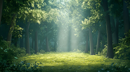 Obraz premium Serene Forest Landscape with Play of Light and Shadow for Environmental Background
