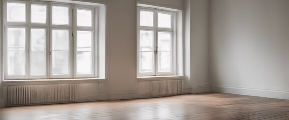 Empty Room After Renovation There are two windows white walls and a wooden floor in the new